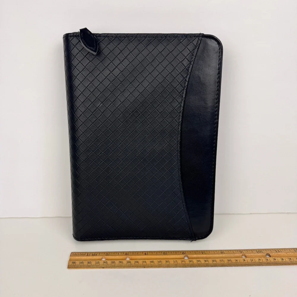 Vtg Day Timer Faux‎ Leather Black Zip Planner Binder Textured Diamond Shape READ